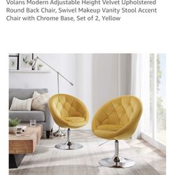 Modern Velvet Round Back Swivel Chair Set - Yellow