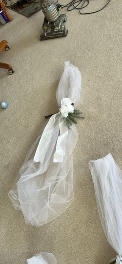 White Wedding Aisle Decorations with Roses and Tulle