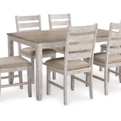 Beachy White/Light Brown Dining Table & 6 Chairs