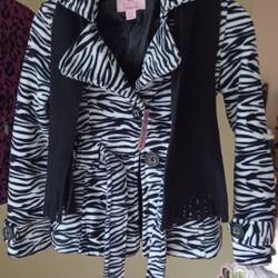 NEW Girls Size 7/8 Zebra Print PEACOAT Fleece JACKET 