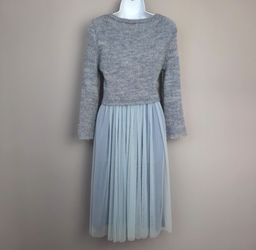 anthropologie blue sweater dress Anthropologie Dress Womens Small Blue Mock Neck Floral Bell Sleeve Tun –  Luxe Fashion Finds