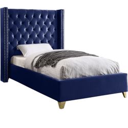 Twin Size Navy Blue Tufted Bed