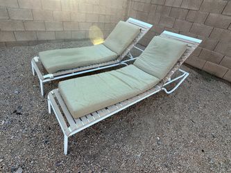 Set (2) White Metal Adjustable Chaise Lounge Chairs 85” Long