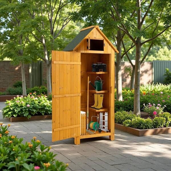 NEW Natural 30.3"L X 21.3"W X 70.5"H Outdoor Storage Cabinet Tool Shed Wooden Garden