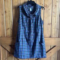 Patagonia Fortuity Flannel Tunic Dress Mock Drawstring Sleeveless Plaid Size: 12