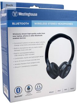 Westinghouse Bluetooth Wireless Audio Headphones with Built in Mic for Phone Calls and Web Chats