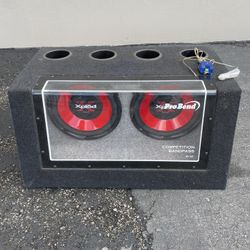 SONY EXPLOD 12” In  800 WATTS PER SPEAKERS/.   BOX BRAND is PRO BEND. The Sony XS-L1235 is a 12-inch car subwoofer for its peak power