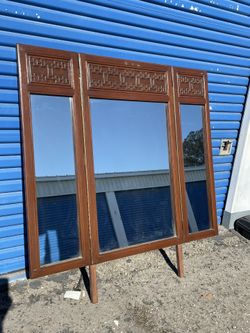 Vintage trifold Wooden Mirror