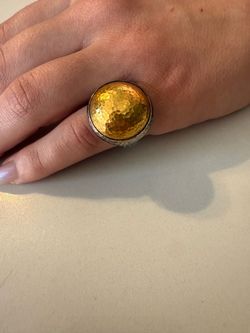 Gurhan Amulet Sterling Silver  & 24k Yellow Gold Hammered Dome Ring - Size 6.5