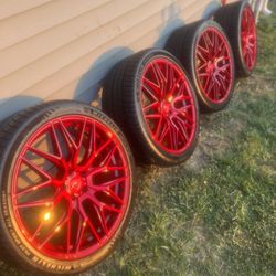 Last Offer Till Gone!! 5x115 Red NV Wheels with Michelin Tires