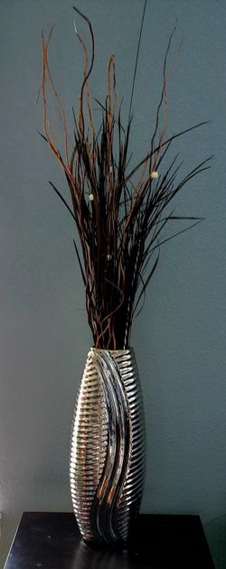 Contemporary Arrangement  Silver 21" Vase  49 " Tall