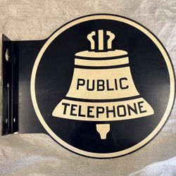 Vintage Ceramic Public Telephone Sign 