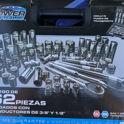 Power Torque 62 Piece 3/8, 1/2 Inch Drive 6 Point SAE, Metric Socket Set - GM4218