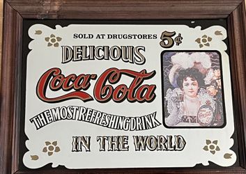 Vintage Coca-Cola Pub Mirror – 5c Drugstore Style Advertising Sign