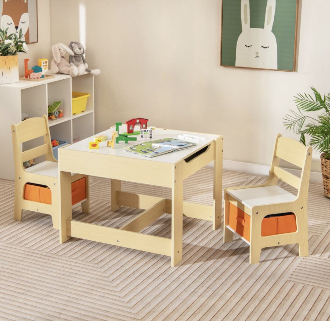 Toddler Table And Chairs With Storage With Blackboard And Whiteboard