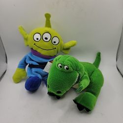 Disney Store Pixar Toy Story Rex T-Rex Dino & Alian 8" mini bean bag plush 