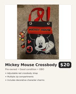 Disney Mickey Mouse Crossbody Bag + Charms