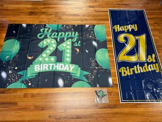 21st Birthday Party Decorations – 2 Large Banners + Cake Topper