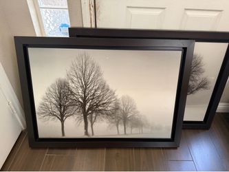 2 PC Tree Print Mahogany Wood Photo picture frames