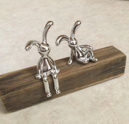 Silver Plated Adorable Rabbits (Sits on Shelf / Computer Monitor, Etc.)