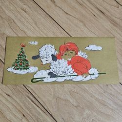 Vintage 1960's Sleeping Child & Lamb Textured Glitter Holiday Christmas Card w/o Envelope Hawthorne Sommerfield Litho UNUSED NOS - Made in USA