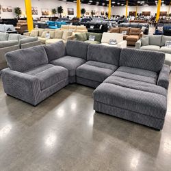 Gray corduroy modular design livingroom 4 pc sofa set