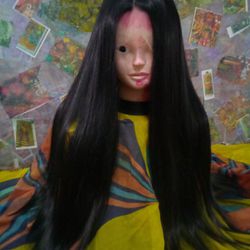 100% Real Human Hair 28 In Long Straight Black Virgin Full Lace Wig