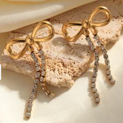 E208 -Stainless Steel Bow Earrings With Zircons!  