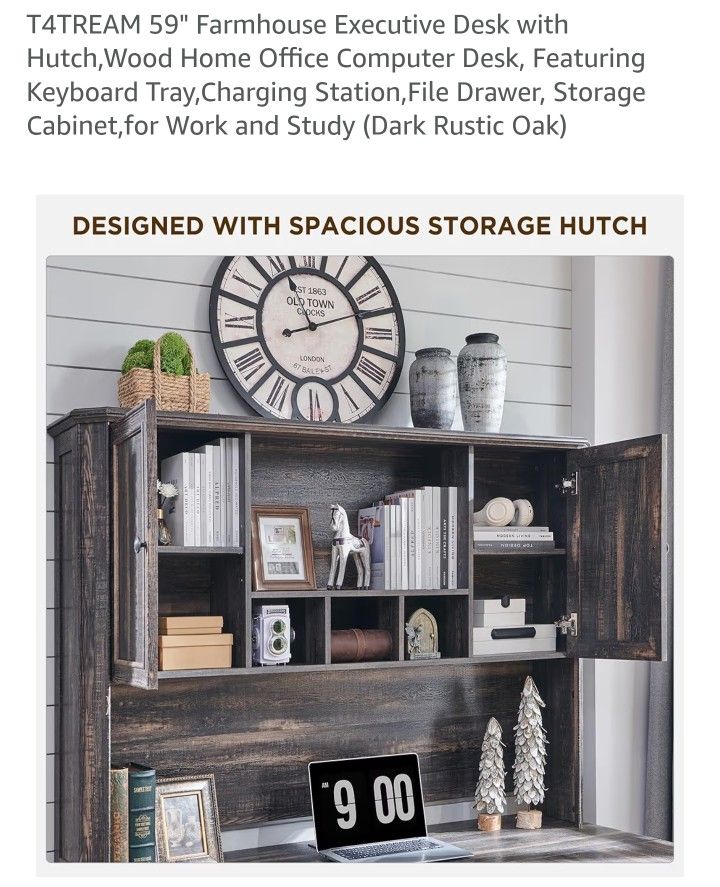 T4TREAM 59" Farmhouse Executive Desk with Hutch