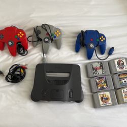 Japenese Nintendo 64 With 6 Games And 4 Controllers + Wires