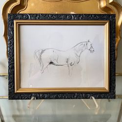 11” H x 14” W Frame with Horse Sketch Printed on Canvas