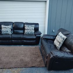 Black Leather Reclining Sofa And Loveseat set– Super Comfortable 3-Seater