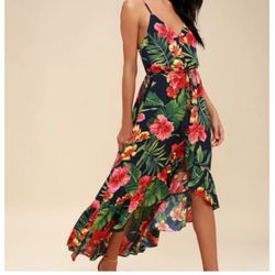 Lulus floral blue summer dress Straps Size Medium Women