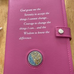 The "3- books in 1 Serenity Prayer and medallion holder, typically refers to a cover designed