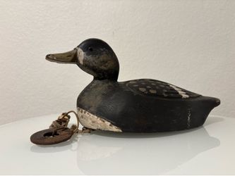 Vintage Hand Carved Wooden Duck Decoy with Metal Anchors Black