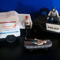Responder Play Set 3 Figures 2 Vehicles Lights Up Makes Sound
