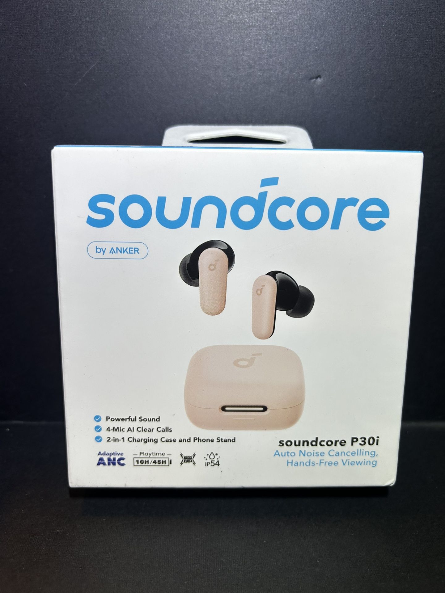 Soundcore P30i by Anker Noise Cancelling Earbuds, Strong and Smart Noise Cancelling, Powerful Bass, 45H Playtime, 2-in-1 Case and Phone Stand, IP54, W