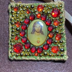 Religious Icon art with Vintage medals