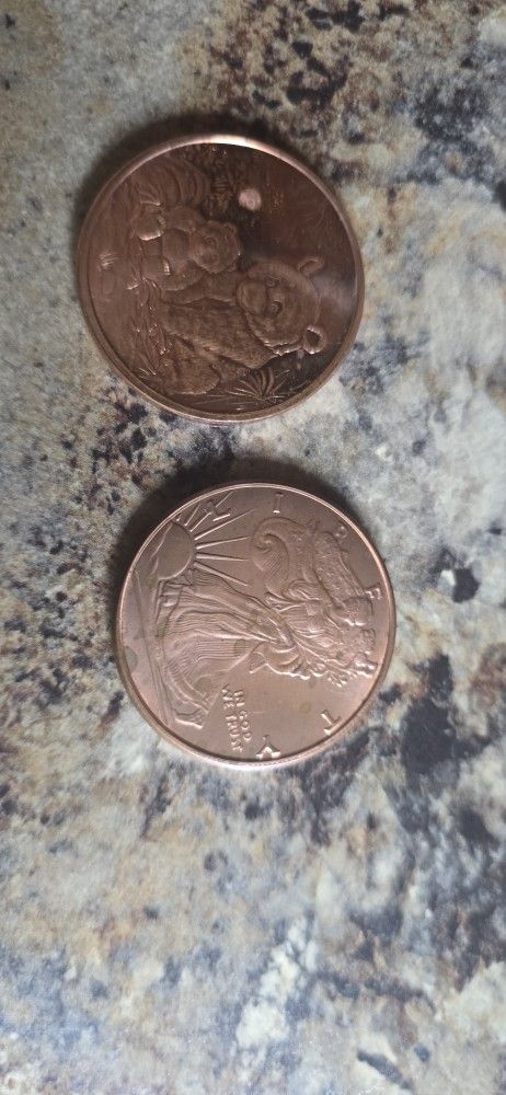 Two .999 Fine Copper Coins