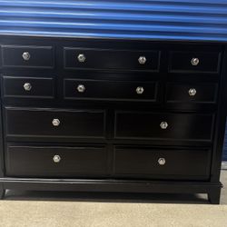 Dark Brown Wood Dresser w/ Mirror – 64” Wide