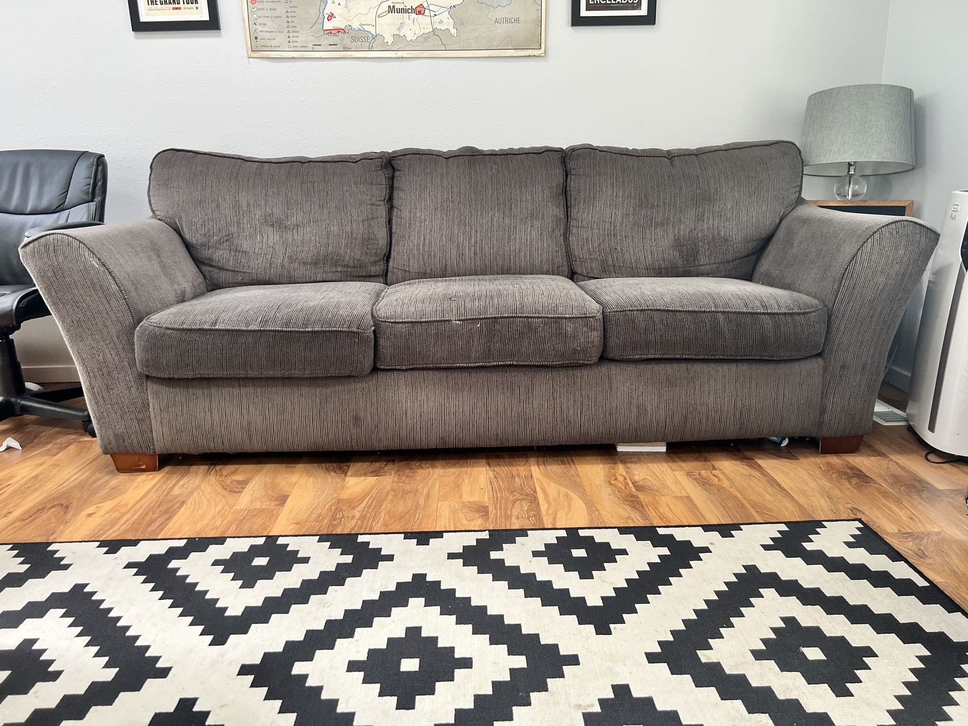 Two Gray Couches And Storage Ottoman Acceptable Condition for Sale in