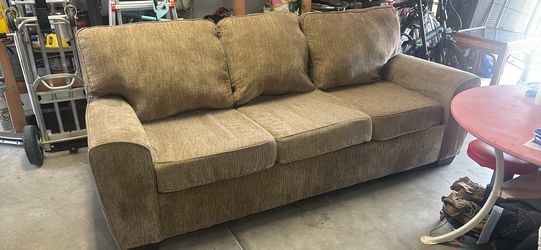 Tan Textured Fabric Three-Seat Sofa