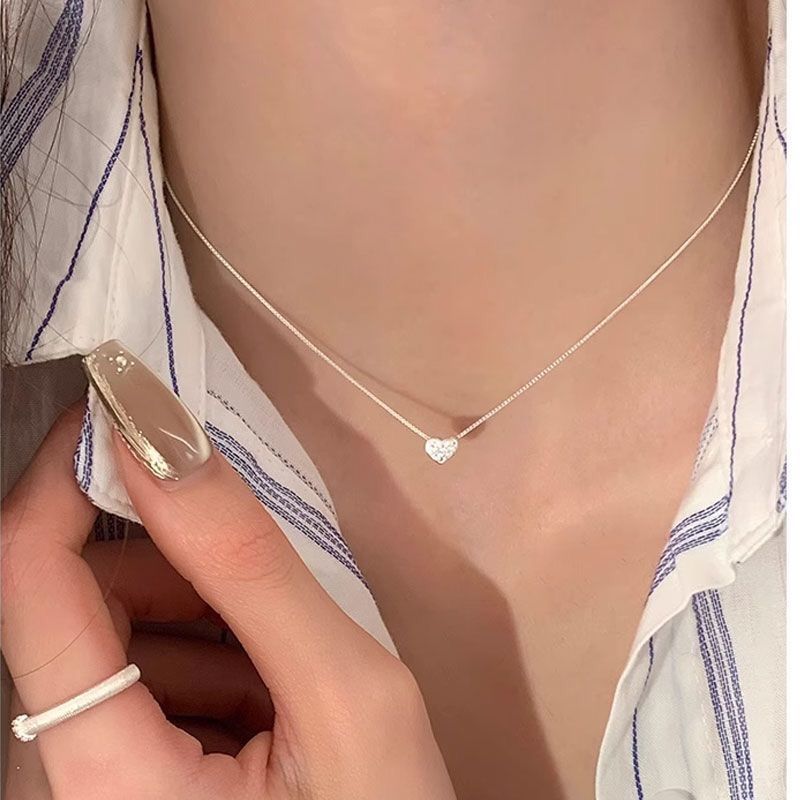 2025 new mini zircon love necklace women‘s daily small and exquisite clavicle chain commuting sweet birthday gift