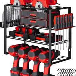 Power Tool Organizer, Garage Tool Storage Rack, Drill Holder Wall Mount, Heavy Duty Metal Tool Shelf Cordless Drill Charging Stations with Screwdriver