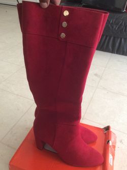 Ladies red thigh high boots