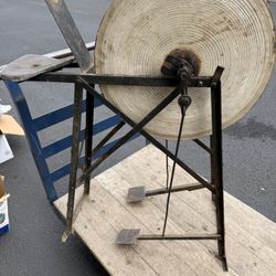 Antique Grinding Stone Pedal Wheel W/ Seat Sandstone Sharpener