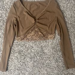 Brown Cropped Long Sleeve Shirt