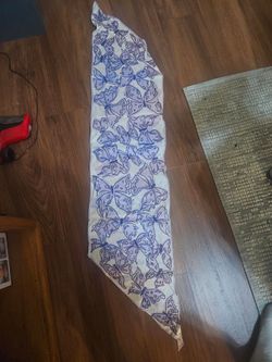 Scarf Purple Butterfly Print Nylon/Polyester 1970s