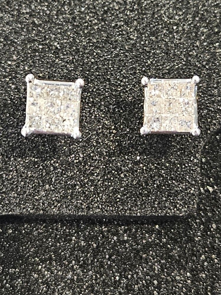 Invisible Set Diamond Earrings Yellow Gold 14k