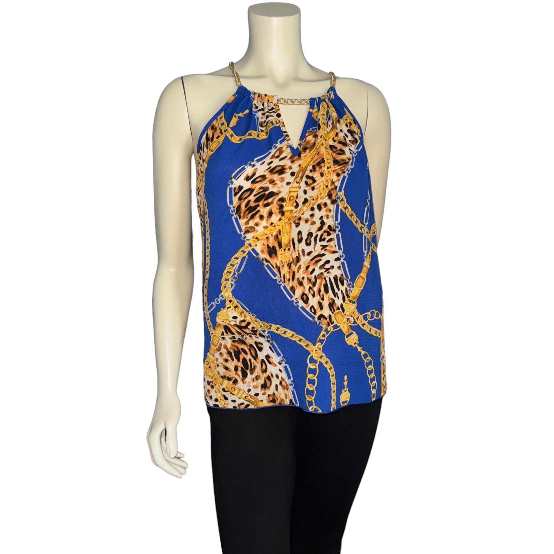 PAPAYA  | Womens Chain Pattern Blue Halter Blouse Top Size M